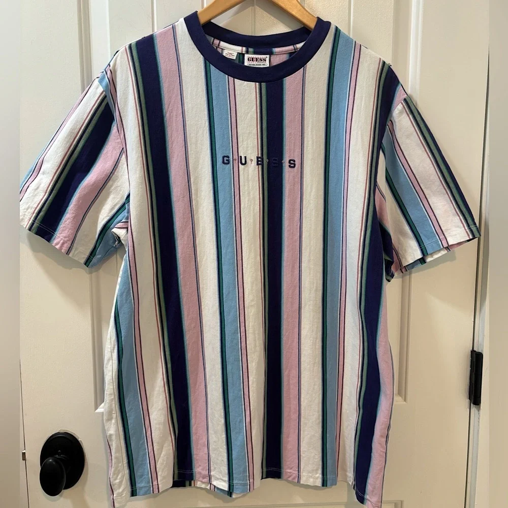 Guess Striped Retro Tee Pastel 40th Anniversary Size Medium - Picture 2 of 8
